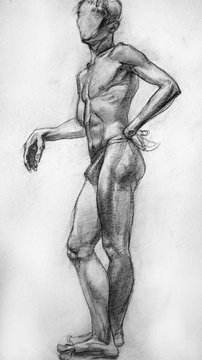 pencil drawing illustration, sketch, portrait nude