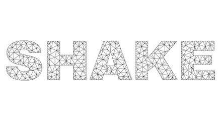 Mesh vector SHAKE text. Abstract lines and dots are organized into SHAKE black carcass symbols. Wire carcass flat triangular network in vector format.