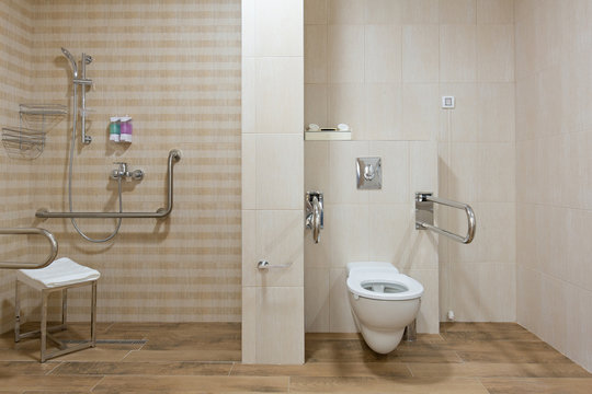 Interior of a bathroom for handicapped people