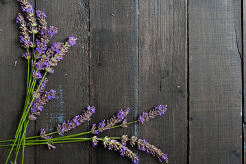 purple lavender flowers on black wooden table background