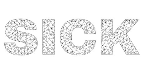 Mesh vector SICK text. Abstract lines and dots are organized into SICK black carcass symbols. Linear carcass flat polygonal mesh in vector EPS format.