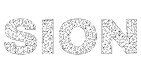 Mesh vector SION text. Abstract lines and small circles are organized into SION black carcass symbols. Linear carcass 2D polygonal network in vector format.