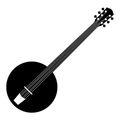 Fototapeta na wymiar Silhouette noire de banjo sur fond blanc