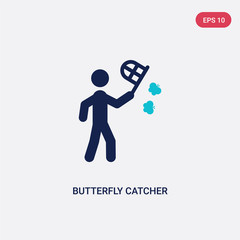 two color butterfly catcher vector icon from activity and hobbies concept. isolated blue butterfly catcher vector sign symbol can be use for web, mobile and logo. eps 10