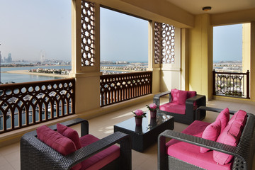 Balcony of an Elegant Apartment in Dubai, Overlooking Marina