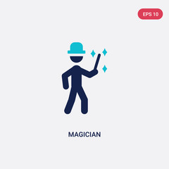 two color magician vector icon from outdoor activities concept. isolated blue magician vector sign symbol can be use for web, mobile and logo. eps 10