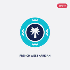 two color french west african franc vector icon from africa concept. isolated blue french west african franc vector sign symbol can be use for web, mobile and logo. eps 10