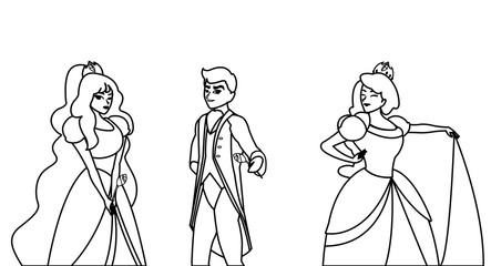 Fototapeta premium prince charming and two princess of tales characters
