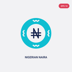 Obraz premium two color nigerian naira vector icon from africa concept. isolated blue nigerian naira vector sign symbol can be use for web, mobile and logo. eps 10