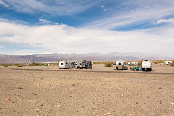 Campers on campground in Stovepipe Wells in California, Death Valley National Park. USA