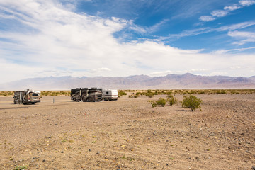Campers on campground in Stovepipe Wells in Death Valley National Park. California, USA