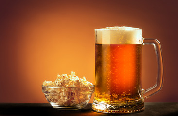 Beer mug with popcorn