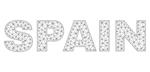 Mesh vector SPAIN text. Abstract lines and points are organized into SPAIN black carcass symbols. Linear carcass flat triangular mesh in vector format.