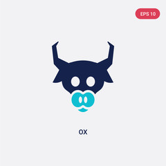 two color ox vector icon from farming concept. isolated blue ox vector sign symbol can be use for web, mobile and logo. eps 10