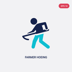 two color farmer hoeing vector icon from farming concept. isolated blue farmer hoeing vector sign symbol can be use for web, mobile and logo. eps 10