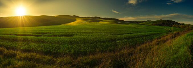 Wide Landscape panorama in Val D'Orcia, Tuscany, Italy