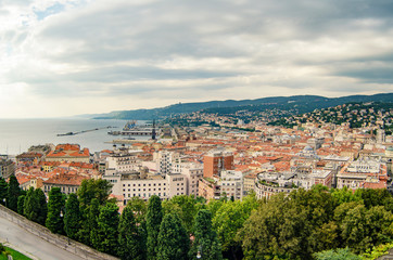 Fototapeta na wymiar Beautiful panorama of Trieste town. Famous port and travel destination