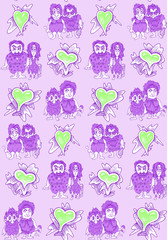 Obraz premium Seamless pattern. Design print for textile, fabric, wallpaper, background. Can be used for printing on paper, in packaging. Family in a primitive society. The relationship of ancient people.