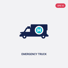 two color emergency truck vector icon from airport terminal concept. isolated blue emergency truck vector sign symbol can be use for web, mobile and logo. eps 10