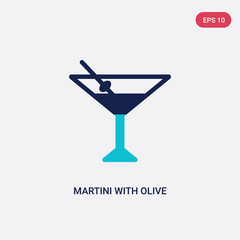 two color martini with olive vector icon from airport terminal concept. isolated blue martini with olive vector sign symbol can be use for web, mobile and logo. eps 10