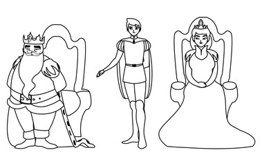 prince charming with queen and king on throne characters