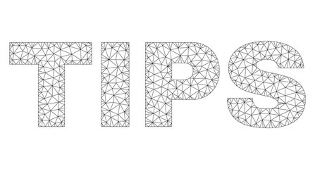 Mesh vector TIPS text caption. Abstract lines and points are organized into TIPS black carcass symbols. Linear carcass 2D polygonal mesh in vector EPS format.