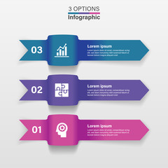 Three Infographic Elements Ribbons Arrows Isolated on White Background