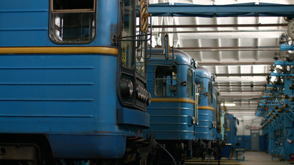 Subway train depot. Depot and workshop for subway trains. Manufacture of underground transport.