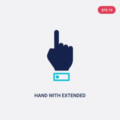 two color hand with extended pointing finger vector icon from american football concept. isolated blue hand with extended pointing finger vector sign symbol can be use for web, mobile and logo. eps
