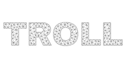 Mesh vector TROLL text. Abstract lines and circle dots are organized into TROLL black carcass symbols. Wire carcass flat polygonal mesh in vector EPS format.