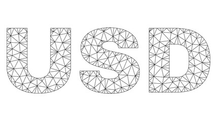 Mesh vector USD text. Abstract lines and dots are organized into USD black carcass symbols. Linear carcass 2D polygonal mesh in vector EPS format. © imagecatalog