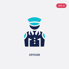 two color officer vector icon from army and war concept. isolated blue officer vector sign symbol can be use for web, mobile and logo. eps 10