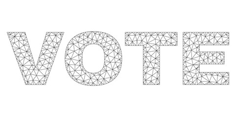 Mesh vector VOTE text. Abstract lines and spheric points form VOTE black carcass symbols. Linear carcass 2D triangular network in eps vector format.