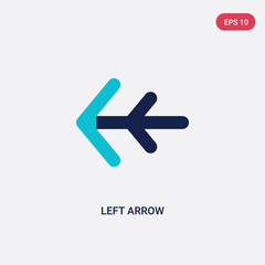 two color left arrow vector icon from arrows 2 concept. isolated blue left arrow vector sign symbol can be use for web, mobile and logo. eps 10