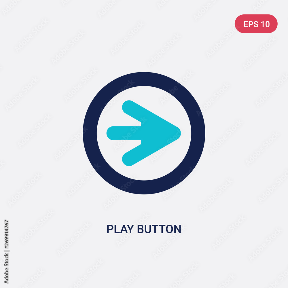 Poster two color play button vector icon from arrows 2 concept. isolated blue play button vector sign symbo