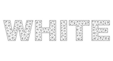 Mesh vector WHITE text. Abstract lines and circle dots are organized into WHITE black carcass symbols. Wire carcass flat triangular mesh in eps vector format.