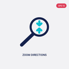 two color zoom directions vector icon from arrows concept. isolated blue zoom directions vector sign symbol can be use for web, mobile and logo. eps 10