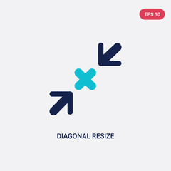 two color diagonal resize vector icon from arrows concept. isolated blue diagonal resize vector sign symbol can be use for web, mobile and logo. eps 10