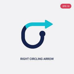 two color right circling arrow vector icon from arrows concept. isolated blue right circling arrow vector sign symbol can be use for web, mobile and logo. eps 10
