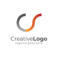 Grey and Red Yellow Gradient Circular Initial Letter C and S Business Logo Flat Vector Design