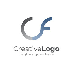 Grey and Blue Gradient Circular Initial Letter C and F Business Logo Flat Vector Design
