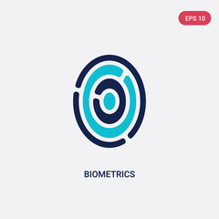 two color biometrics vector icon from artificial intellegence concept. isolated blue biometrics vector sign symbol can be use for web, mobile and logo. eps 10