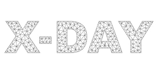 Mesh vector X-DAY text label. Abstract lines and small circles are organized into X-DAY black carcass symbols. Wire carcass 2D triangular mesh in vector format.
