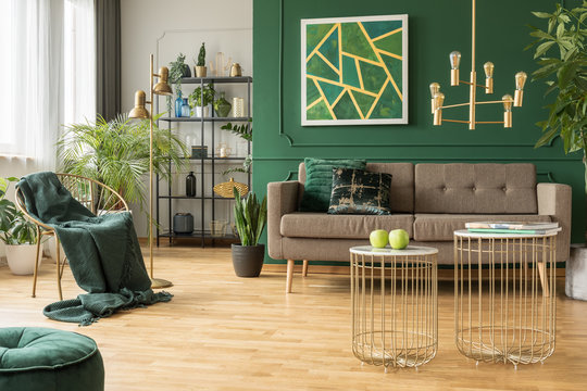 Modern gold and green living room interior design