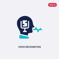 two color voice recognition vector icon from artificial intellegence concept. isolated blue voice recognition vector sign symbol can be use for web, mobile and logo. eps 10