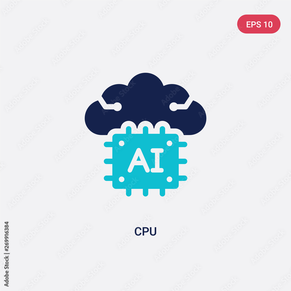 Poster two color cpu vector icon from artificial intelligence concept. isolated blue cpu vector sign symbol