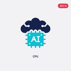 two color cpu vector icon from artificial intelligence concept. isolated blue cpu vector sign symbol can be use for web, mobile and logo. eps 10
