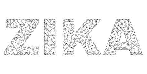 Mesh vector ZIKA text. Abstract lines and points form ZIKA black carcass symbols. Wire carcass 2D polygonal network in vector format.