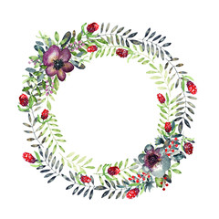 watercolor pansy wreath