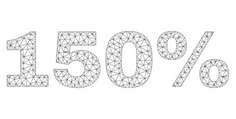 Mesh vector 150% text. Abstract lines and dots are organized into 150% black carcass symbols. Wire carcass flat polygonal mesh in eps vector format.